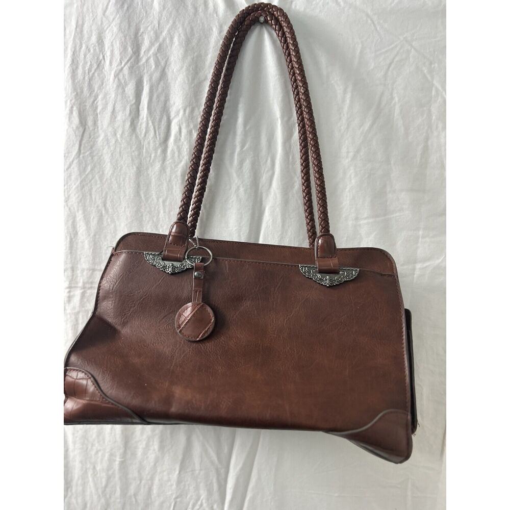 Bueno Of California Brown Mixed Media‎ Satchel Faux Leather Western Handbag
